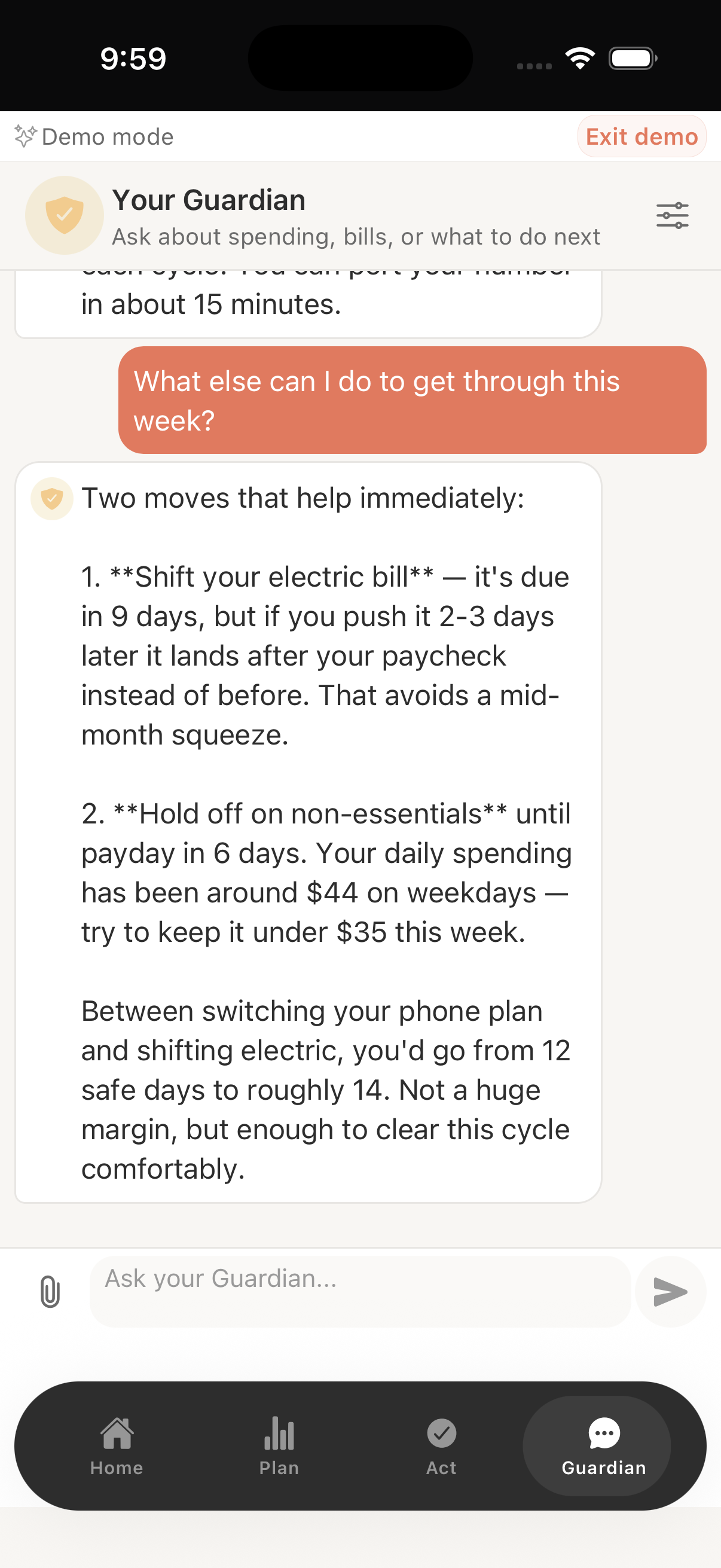 Shelter's AI financial guardian in action