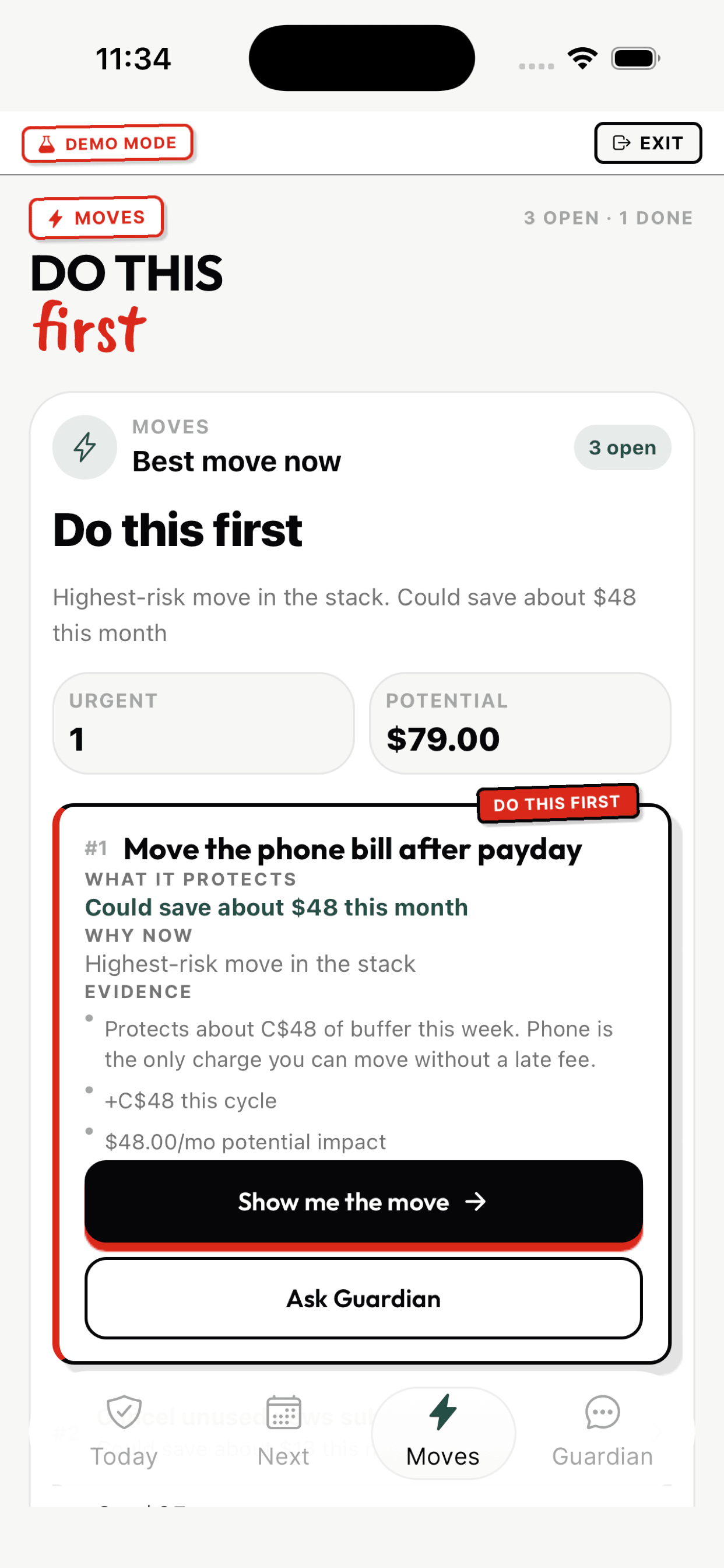 Shelter showing your safe-to-spend amount